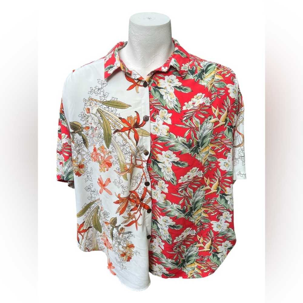 Men’s Large Buffalo David Bitton Floral Half-and-Half Shirt